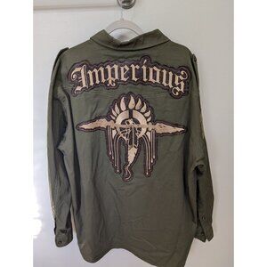 Imperious Delf Trading Mens 3X 4X Embroidered Button Down Green Cargo Grunge Y2K